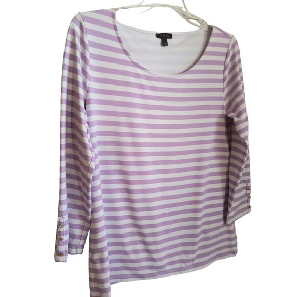 Talbots 3/4 Sleeve Top Women's Size L Lavender White Striped Stretch Knit Tee - Picture 4 of 13